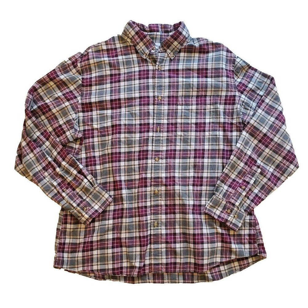 Brooks Brothers Regent Mens Button-Up Size XL Shirt Burgundy Gray Tan Plaid